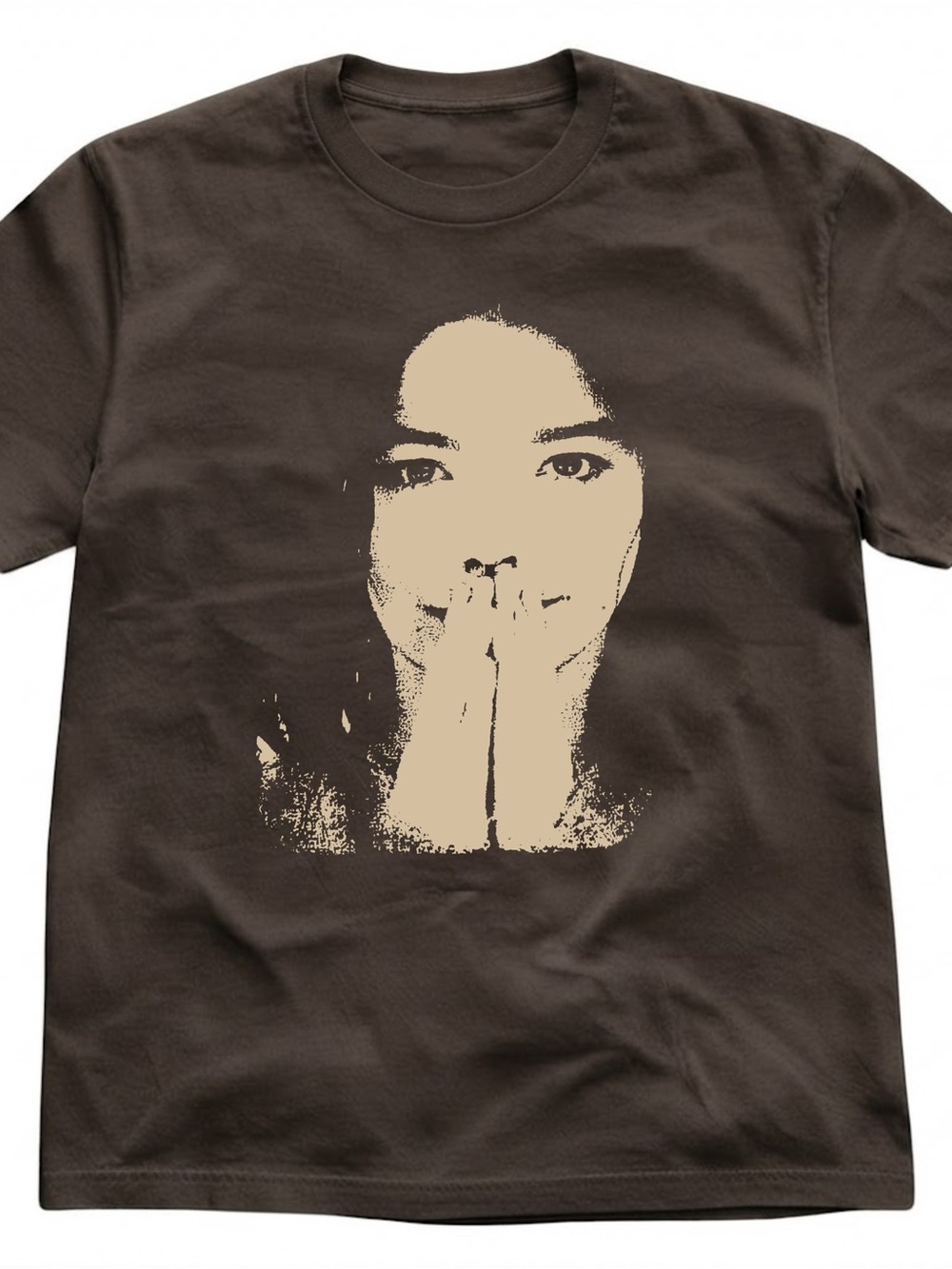 Artistic Portrait Print Gildan T-Shirt Brown Streetwear Top